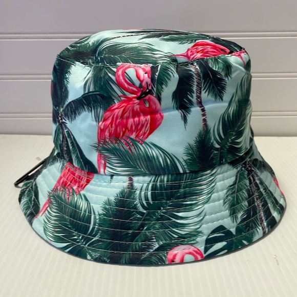 Pink Flamingos 🦩 & Palm Trees Multicolored Reversible Cotton Bucket Hat - Picture 5 of 12